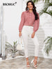 BKMGC Pink With White Dots Print Tops Button Up Turn Down Neck Slim Fit Long Puff Sleeves Shirt  Blouse For Women 2023 Autumn
