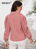BKMGC Pink With White Dots Print Tops Button Up Turn Down Neck Slim Fit Long Puff Sleeves Shirt  Blouse For Women 2023 Autumn