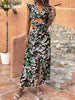 BKMGC Plant Floral Printed Flutter Sleeve Wrap-over Top & Split Long Maxi Skirt Suite Summer Sexy Two Pieces Set For Women 2801