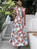 BKMGC Ruffle Butterfly Sleeve Floral Print O-Neck Belted Waist Summer Autumn Women Long Maxi Dresses Boho Bohemian Casual Cloth