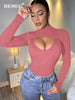 BKMGC Sexy Jumpsuit Clubwear Women Outfits Hollow Out Chest High Collar Bodycon Bottoming Solid Black Wine Red Pink Color