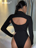 BKMGC Sexy Jumpsuit Clubwear Women Outfits Hollow Out Chest High Collar Bodycon Bottoming Solid Black Wine Red Pink Color
