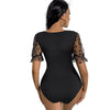 BKMGC Sexy Solid Black Square Neeck Jumpsuit Womens Mesh Short Lace Sleeves Dancing Clubwear Elastic Bodycon Summer Clothes 2023