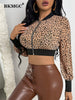 BKMGC Short Jacket Women Spring 2023 Sexy Lantern Sleeve Leopard Print Zipper Open Navel Autumn 2793