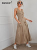 BKMGC Solid Grey Black Khaki Scoop Neck Front Single-breasted Skirt Slim Fitting Casual Long Maxi Vest Dresses for Women 6255