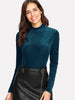BKMGC Solid Ocean Blue 2023 Autumn Vertical Strips Mock Neck Midium Strecth Pullover Bodysuit Jumpsuit for Women Long Sleeve