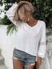 BKMGC Solid Pink Light Blue Brown White Long Lantern Sleeve V Neck Spring Autumn Serie Lace Hollow Chiffon Shirt For Women 2515