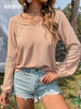 BKMGC Solid Pink Light Blue Brown White Long Lantern Sleeve V Neck Spring Autumn Serie Lace Hollow Chiffon Shirt For Women 2515