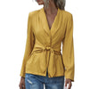 BKMGC Solid Yellow Elegant Blazer Jacket Suite for Women Spring Autumn V-neck Tie Knot Waist Coat Office Lady Daily Clothing