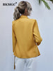 BKMGC Solid Yellow Elegant Casual Blazer Women Jacket Autumn V-neck Wrap Over Tops Tie Knot Waist Suit Coat Office Lady Outfits