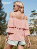 BKMGC Strap Tops Off Shoulder Straight Neck Ruffle Layers Tiered Loose Shirts For Women 2023 Summer Chiffon Blouses 2628