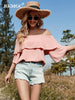 BKMGC Strap Tops Off Shoulder Straight Neck Ruffle Layers Tiered Loose Shirts For Women 2023 Summer Chiffon Blouses 2628