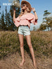 BKMGC Strap Tops Off Shoulder Straight Neck Ruffle Layers Tiered Loose Shirts For Women 2023 Summer Chiffon Blouses 2628