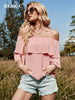BKMGC Strap Tops Off Shoulder Straight Neck Ruffle Layers Tiered Loose Shirts For Women 2023 Summer Chiffon Blouses 2628