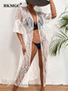 BKMGC Sunscreen Women Cardigan White Lace Seaside Holiday Jacket Bikini Half Transparent Blouse Beach Cover Up 2808