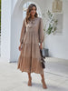 BKMGC Tiered Maxi Dress Champagne Tan Tie Neck Ascot Neckline Long Sleeve Ruffle Elegant Office Lady Autumn Dailywear Dresses