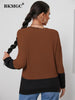 BKMGC Tshirt Crop Top Knitwear Long Sleeve Women Casual Loose T shirt Vintage Leopard Print Panel Contrast Loose Top Women 2172