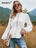 BKMGC White Shirts For Women Korea Style Autumn Hollow Out Lace Elegant Women Shirts Long Sleeve Female Tops 2023 Casual 2339