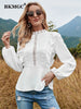 BKMGC White Shirts For Women Korea Style Autumn Hollow Out Lace Elegant Women Shirts Long Sleeve Female Tops 2023 Casual 2339