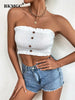BKMGC White Vest Top Women Retro Solid Color Wood Ear Edge Elastic Strapless Top Casual Vest Summer Womenbar 2872