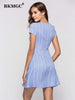 BKMGC Women Dresses Summer Striped V-neck Bandage Short Sleeve Woman Sexy Dress Women Party Night Club Wear Mini Dress 9041