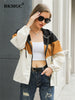 BKMGC Women Jacket Spring 2023 Casual Autumn Zipper Color Contrast long sleeve Pocket Hooded Winter Women's Coat 6799