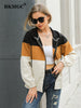 BKMGC Women Jacket Spring 2023 Casual Autumn Zipper Color Contrast long sleeve Pocket Hooded Winter Women's Coat 6799
