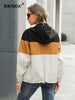 BKMGC Women Jacket Spring 2023 Casual Autumn Zipper Color Contrast long sleeve Pocket Hooded Winter Women's Coat 6799