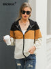 BKMGC Women Jacket Spring 2023 Casual Autumn Zipper Color Contrast long sleeve Pocket Hooded Winter Women's Coat 6799