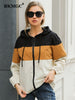 BKMGC Women Jacket Spring 2023 Casual Autumn Zipper Color Contrast long sleeve Pocket Hooded Winter Women's Coat 6799