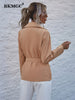 BKMGC Women Jacket and Blazer Spring Autumn Office Ladies Streetwear Solid Belt Khaki Cardigan Coat Female 6031