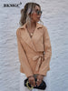 BKMGC Women Jacket and Blazer Spring Autumn Office Ladies Streetwear Solid Belt Khaki Cardigan Coat Female 6031