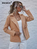 BKMGC Women Jacket and Blazer Spring Autumn Office Ladies Streetwear Solid Belt Khaki Cardigan Coat Female 6031
