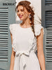 BKMGC Women Jumpsuits Outfits Solid White Mint Green Blue Ruffle Sleeveless High Waist Slim Wide Leg Pants Lace Up Summer 5068