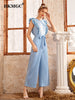 BKMGC Women Jumpsuits Outfits Solid White Mint Green Blue Ruffle Sleeveless High Waist Slim Wide Leg Pants Lace Up Summer 5068