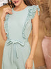 BKMGC Women Jumpsuits Outfits Solid White Mint Green Blue Ruffle Sleeveless High Waist Slim Wide Leg Pants Lace Up Summer 5068
