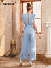 BKMGC Women Jumpsuits Outfits Solid White Mint Green Blue Ruffle Sleeveless High Waist Slim Wide Leg Pants Lace Up Summer 5068