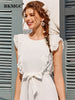 BKMGC Women Jumpsuits Outfits Solid White Mint Green Blue Ruffle Sleeveless High Waist Slim Wide Leg Pants Lace Up Summer 5068
