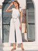 BKMGC Women Jumpsuits Outfits Solid White Mint Green Blue Ruffle Sleeveless High Waist Slim Wide Leg Pants Lace Up Summer 5068