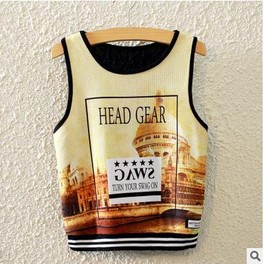 BLACK Brand Harajuku Sky Printed Crop Tops Women's Fashion Summer Tank Top Sleeveless Triangle Sky Blue Slim T-shirts