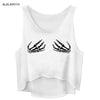 Summer Sleeveless White Tank Tops Women's Loose Interesting Shirts Hands Print Black Grey Crop Clothing