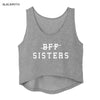 Summer Style White Casual Sleeveless Grey Shirt Tank Crop Tops BFF SISTERS Letter Print Women's Black Loose Clothing