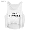 Summer Style White Casual Sleeveless Grey Shirt Tank Crop Tops BFF SISTERS Letter Print Women's Black Loose Clothing