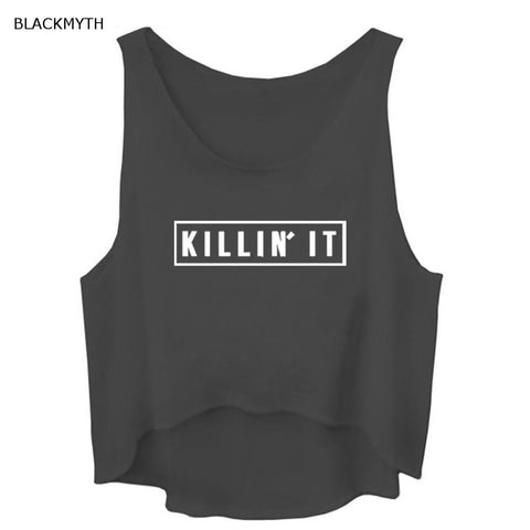 Tank Tops Women Killin It Letter Print Sporting Fitness Vest Sleeveless Crop Top