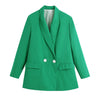 BLSQR Autumn Women's Blazer Jacket Casual Green Double Breasted Pocket Decorative Coat Elegant Tops