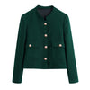 BLSQR Green Elegant Blazers Women O-neck Vintage Chic Crop Outwear Tops Female Single Breasted Pockets Blazer Lady