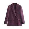 BLSQR Purple Elegant Blazers Women Double Breasted Straight Jackets Female Vintage Chic Casual Outwear Tops Lady