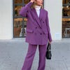 BLSQR Purple Elegant Blazers Women Double Breasted Straight Jackets Female Vintage Chic Casual Outwear Tops Lady