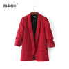 Red Chiffon Formal Blazer Women's Business Suit Slim Long-Sleeve Jacket Suits Office Suit For Women Clothes