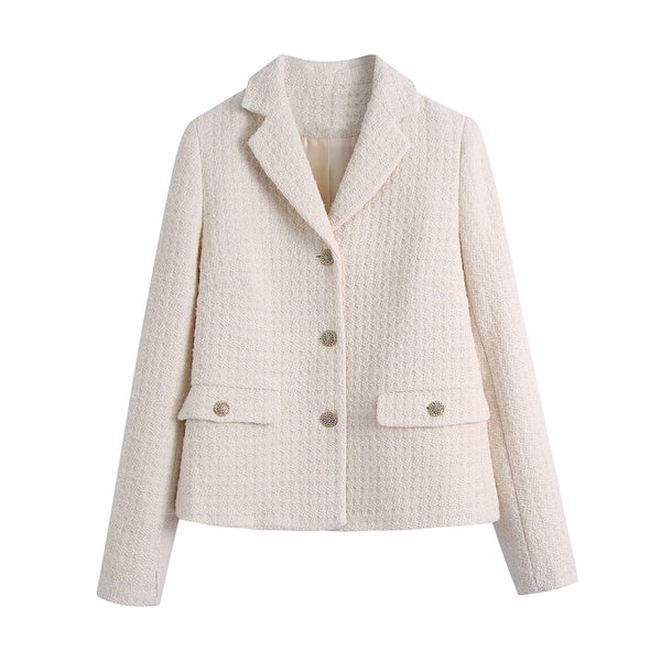 BLSQR Solid Elegant Blazer Tops Women Buttons Casual Outwear Jackets Female Vintage Chic Pockets Blazers Lady